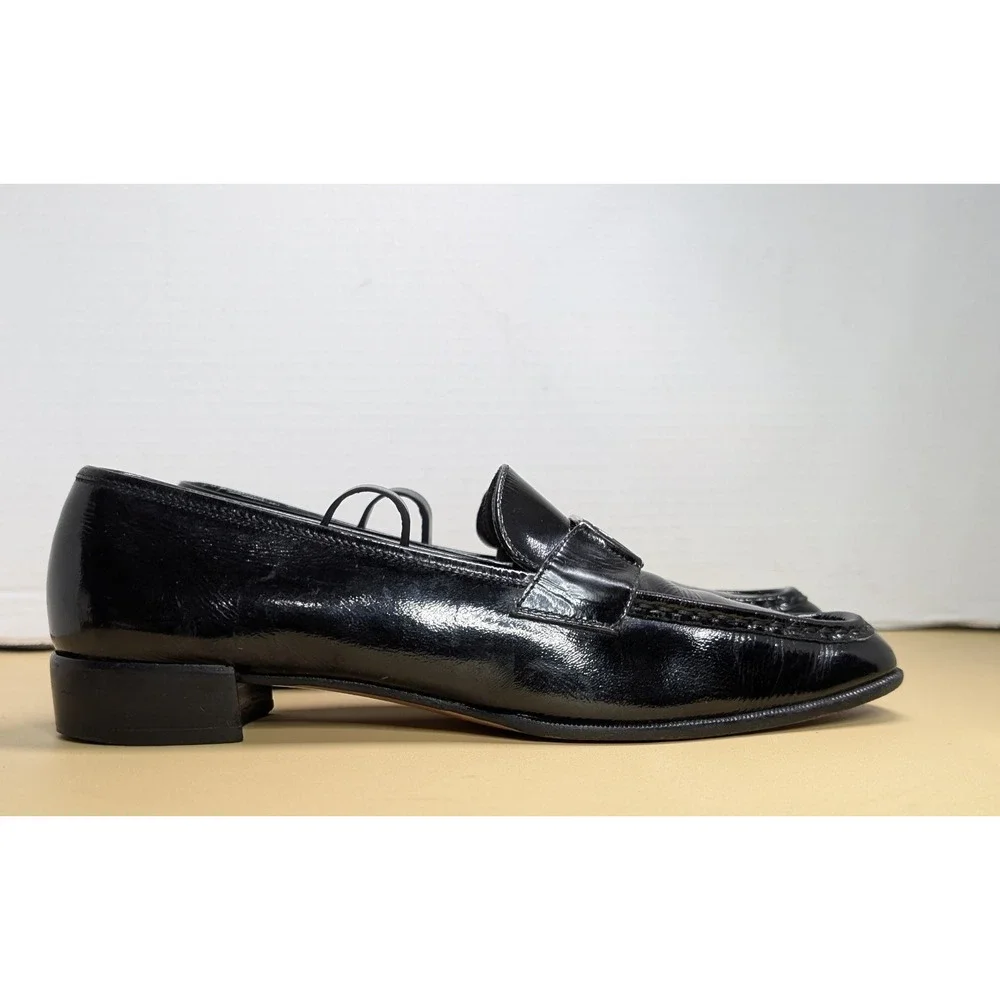 Salvatore Ferragamo Women Boutique Black Patent Gancini Loafers Size 9.5 A